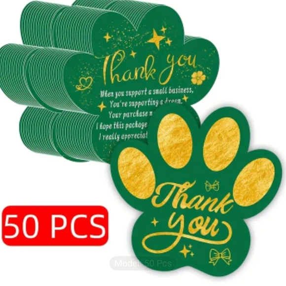 50 Green and Gold Paw Print Thank You Cards - Picture 4 of 4
